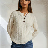 Cable Knit Button Henley Sweater