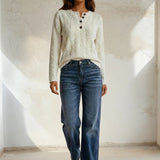 Cable Knit Button Henley Sweater