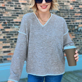 V-Neck Pullover Sweater Top Oatmeal