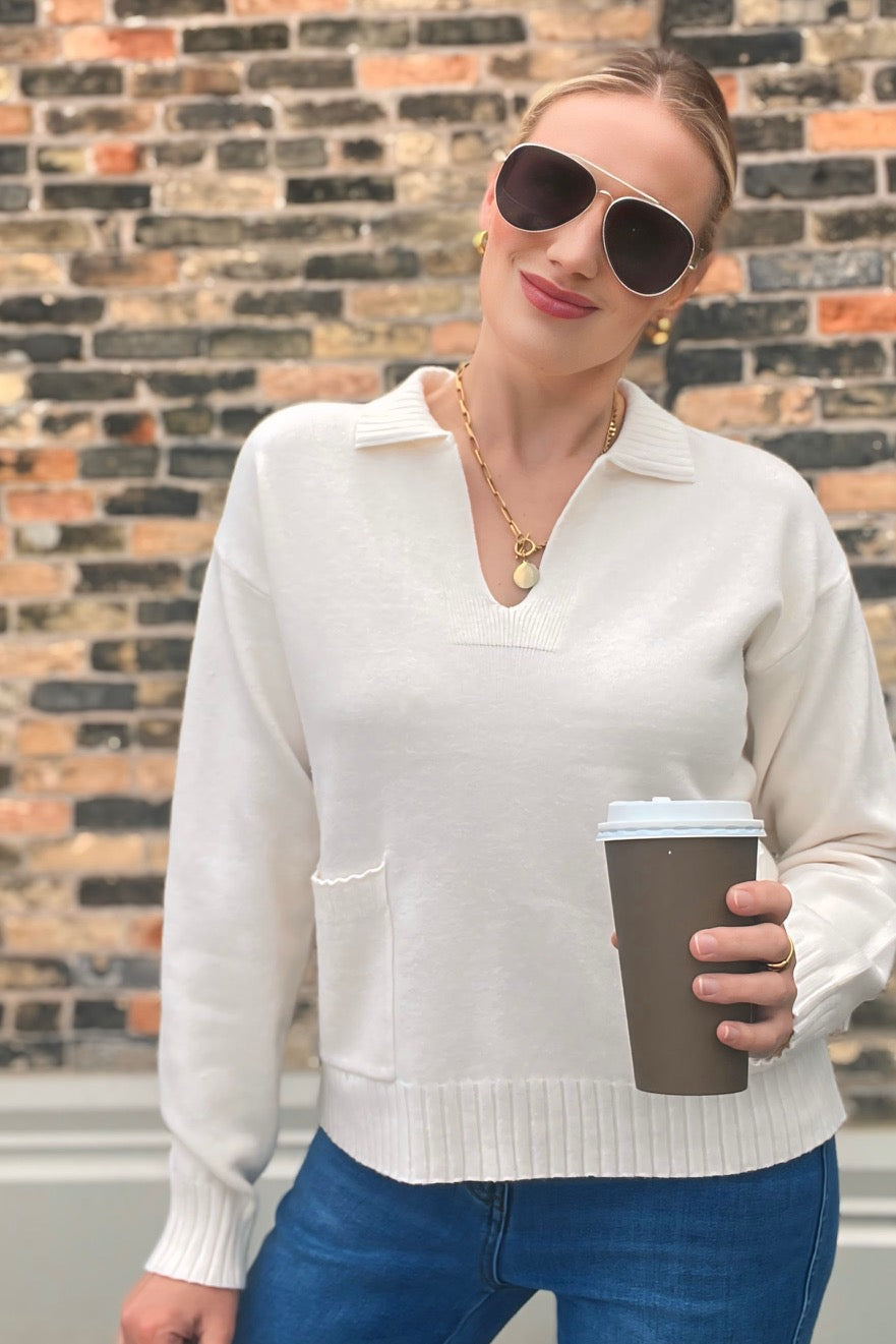 Collared Sweater Top Cream