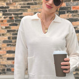 Collared Sweater Top Cream