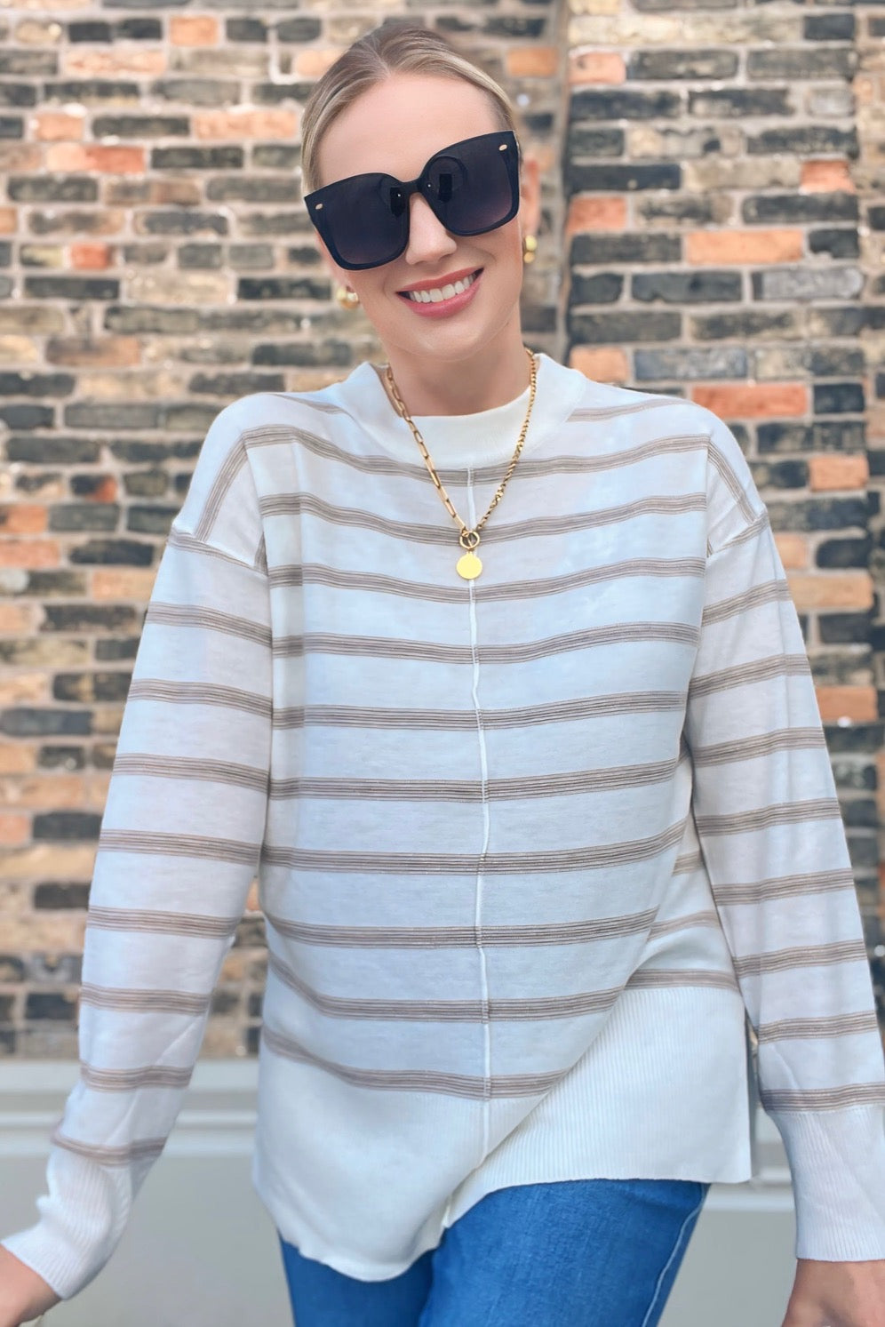 Oversized Brushed Striped Sweater