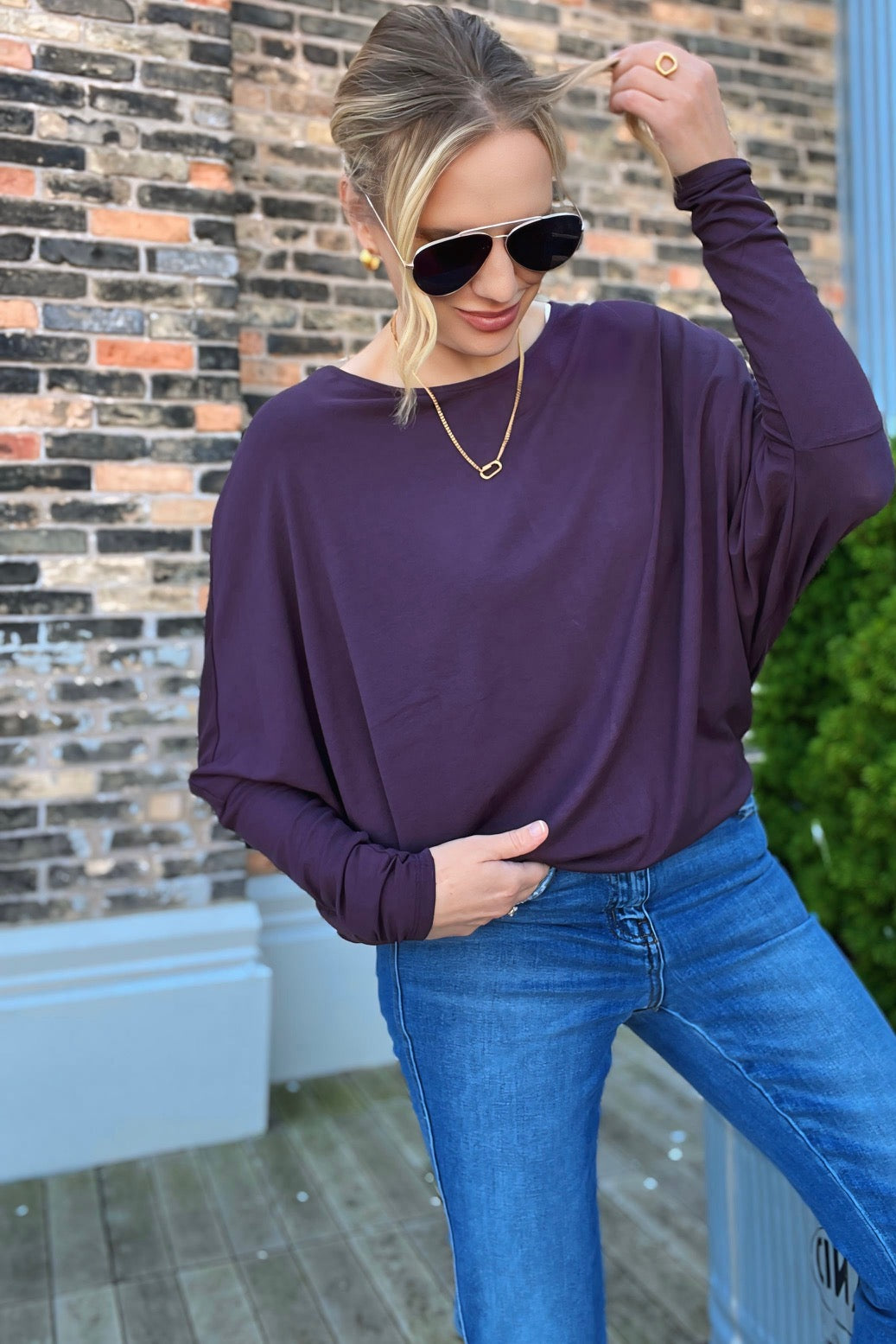 Dolman Long Sleeve Top Dark Plum