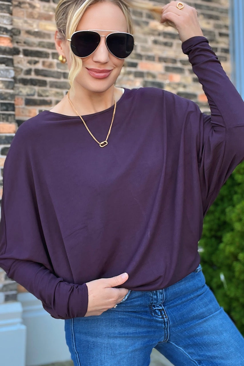 Dolman Long Sleeve Top Dark Plum