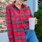 Loose Fit Flannel Shirt Red Ribbon