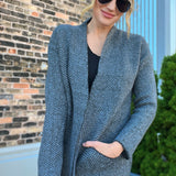 Herringbone Patterned Open Front Cardigan Charcoal