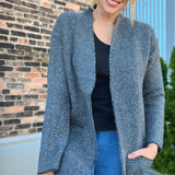 Herringbone Patterned Open Front Cardigan Charcoal