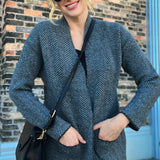 Herringbone Patterned Open Front Cardigan Charcoal