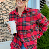 Loose Fit Flannel Shirt Red Ribbon