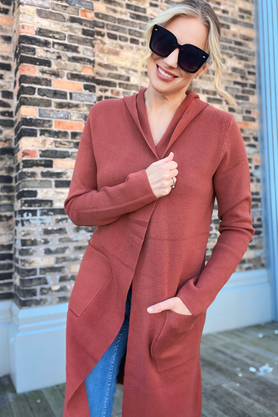 Hooded Cardigan Rust