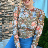 Floral Sheer Long-Sleeve Top Hazelnut