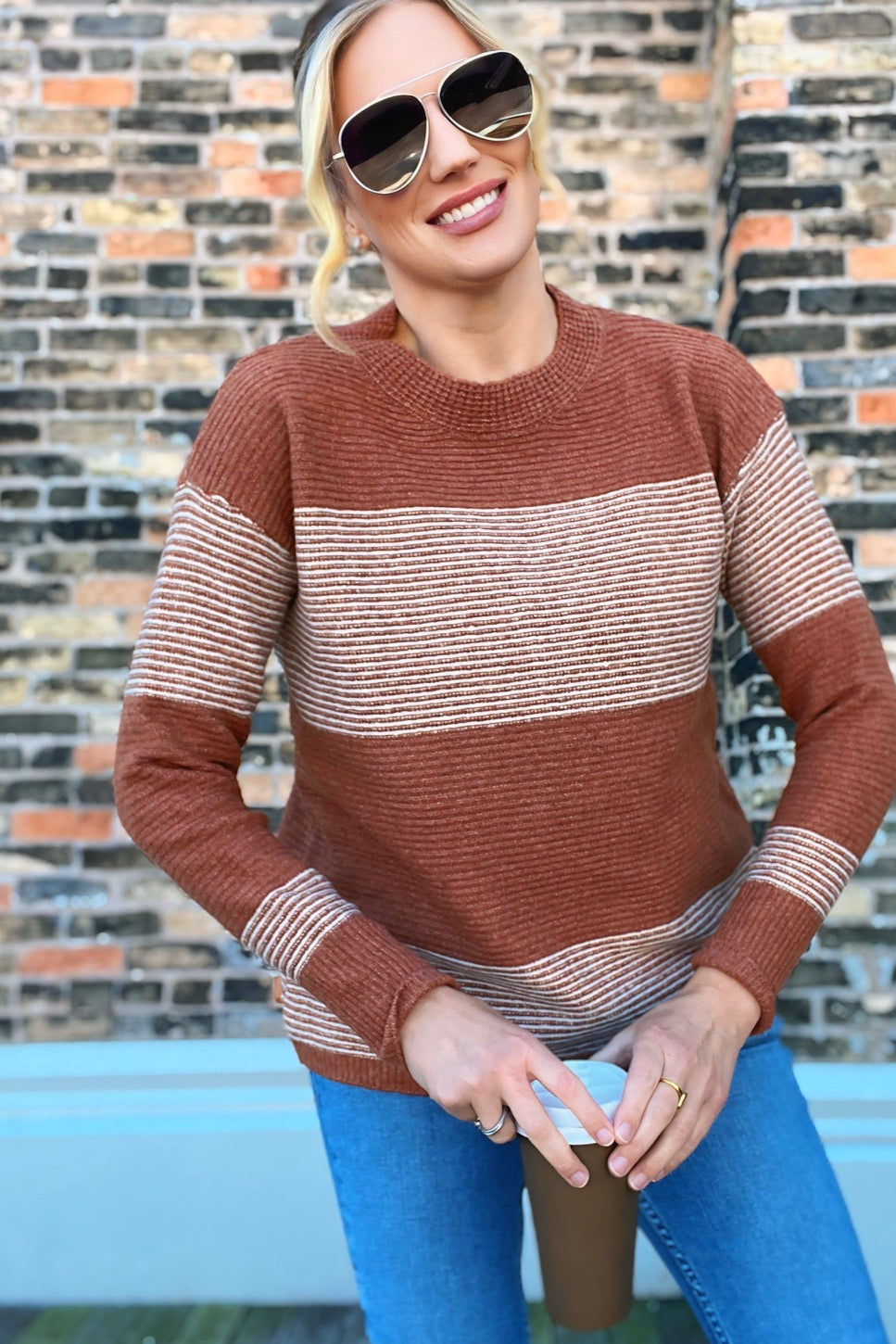 Ribbed Color Block Sweater Copper