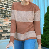 Ribbed Color Block Sweater Copper