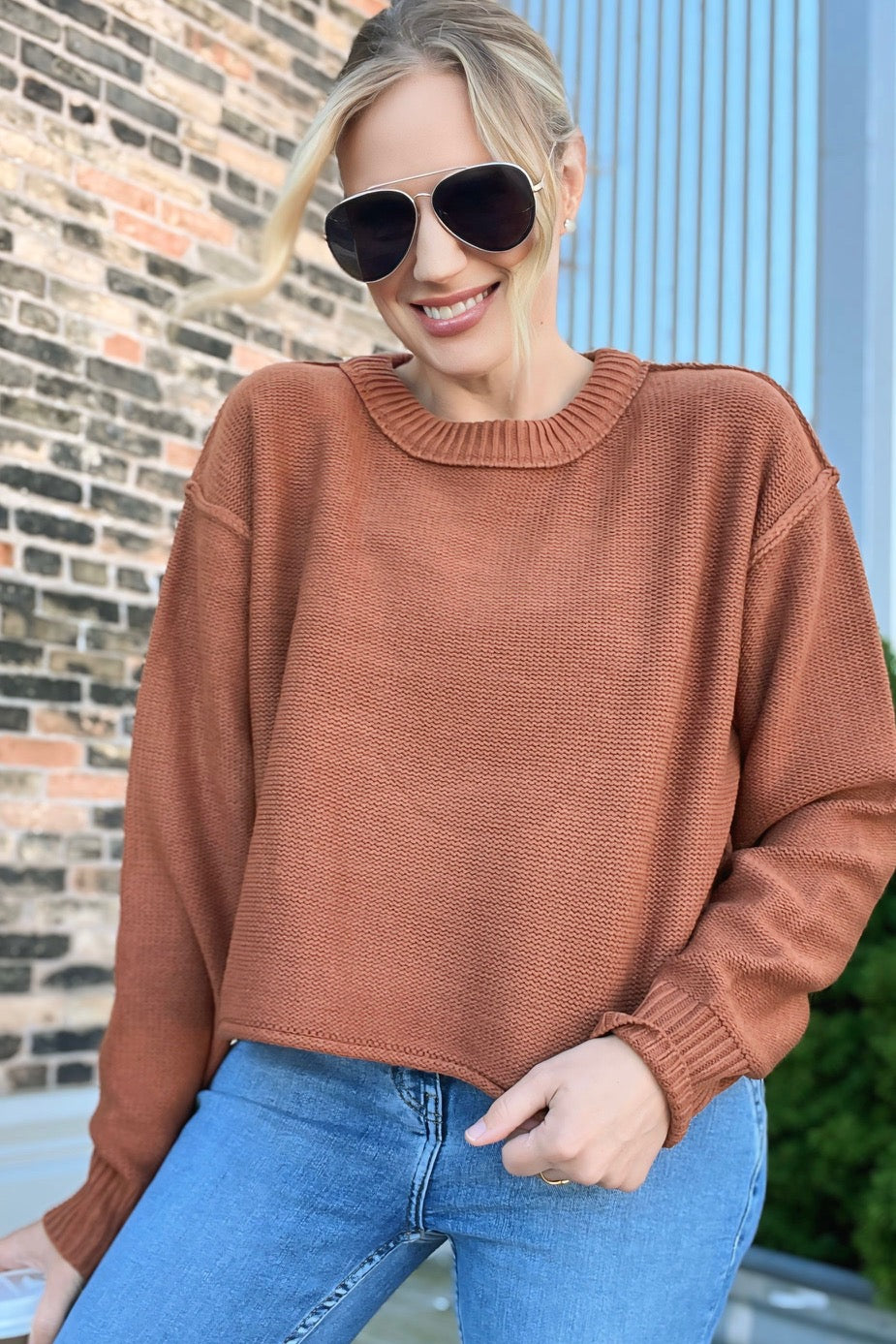 Cropped Oversized Knit Sweater Rust