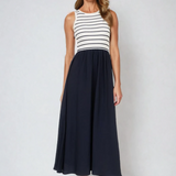 Stripe Tank Mixed Media Midi Dress Ivory
