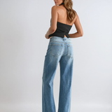 High Rise Full Length Straight Jeans