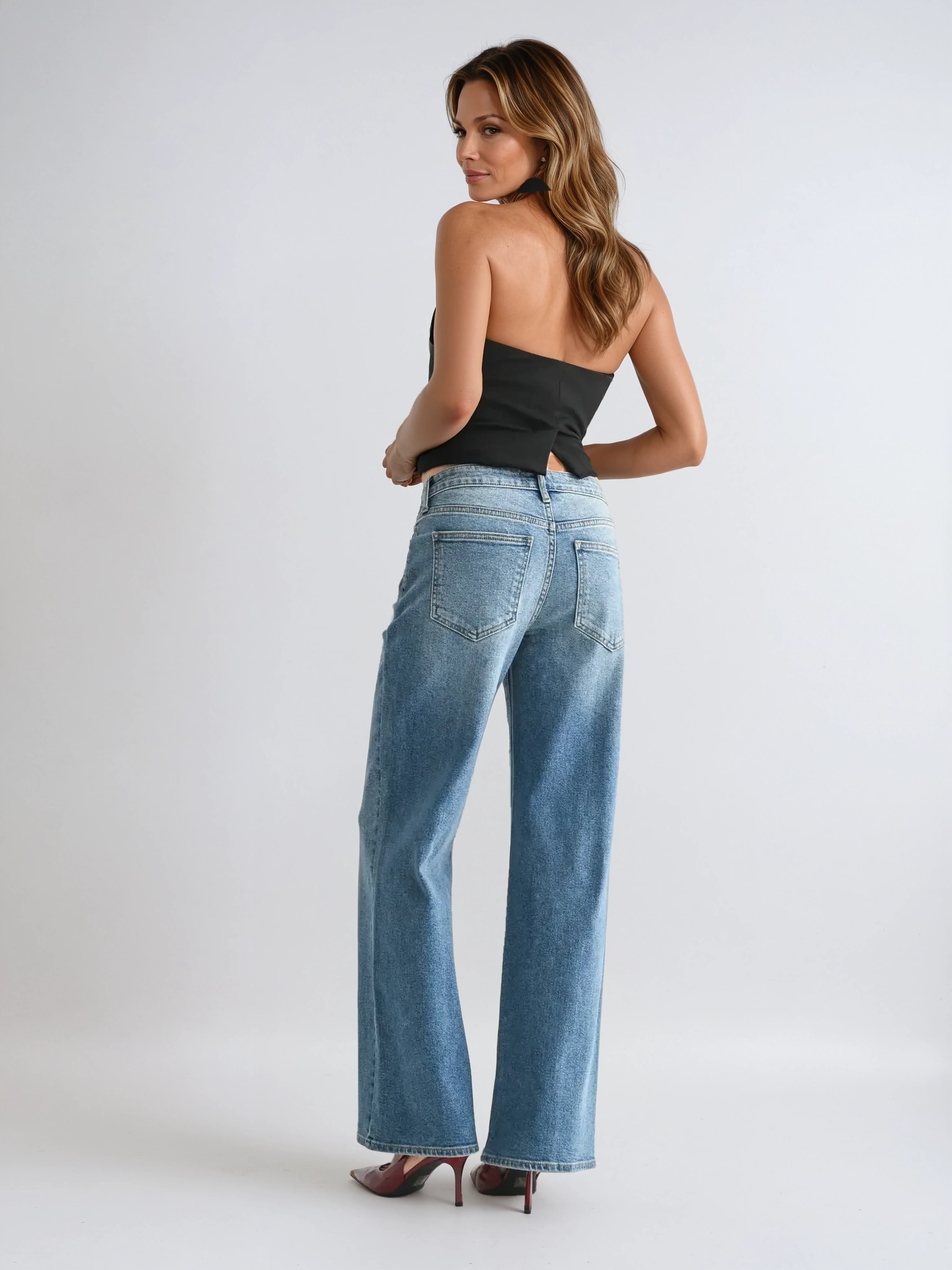 High Rise Full Length Straight Jeans
