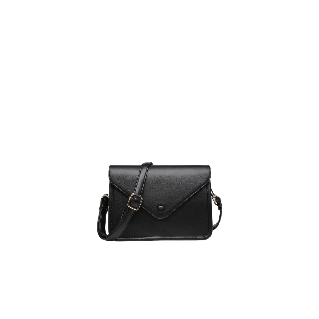 Black handbag on a white background