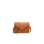 Brown leather handbag on a white background