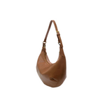Brown leather handbag on a white background