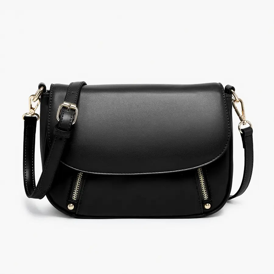 Lindsay Dual Zip Flapover Crossbody Black