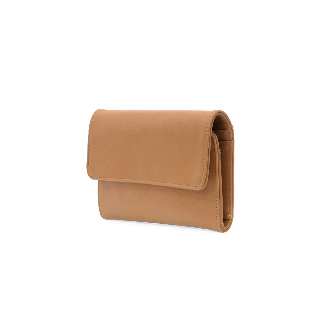 Tan leather wallet on a white background