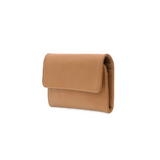 Tan leather wallet on a white background
