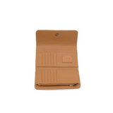 Tan leather wallet on a white background