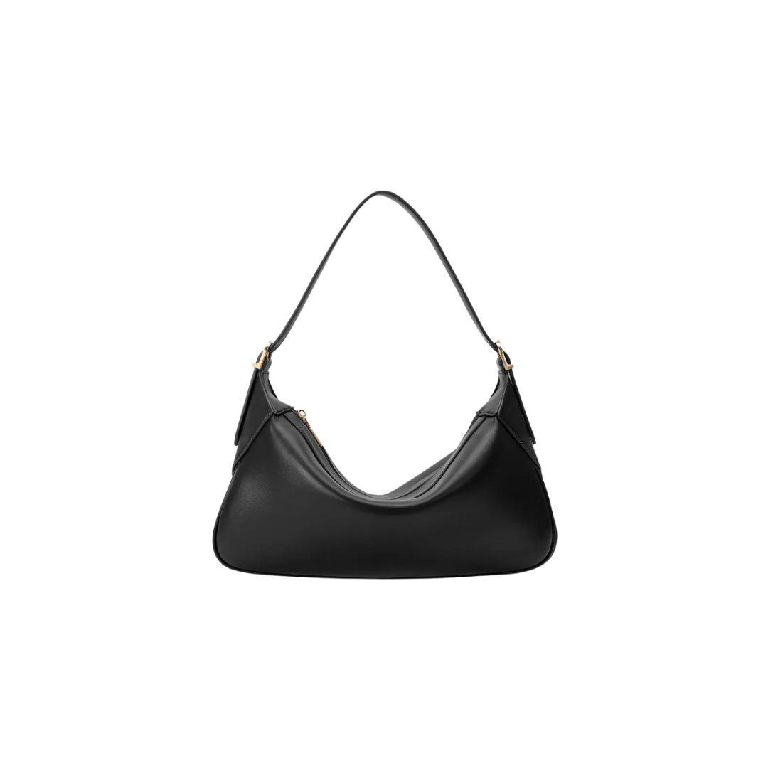 Black handbag on a white background