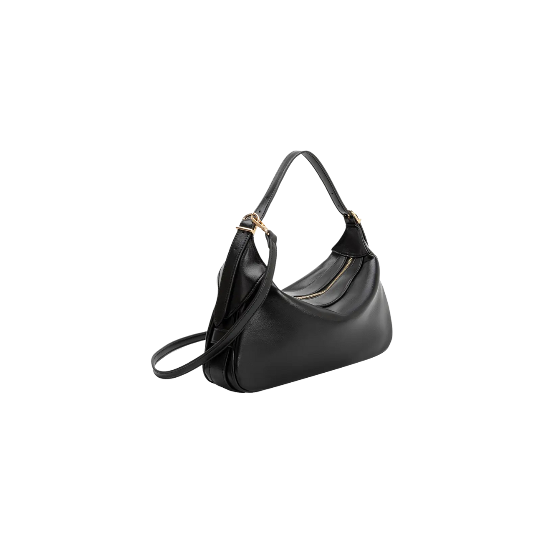 Black handbag on a white background