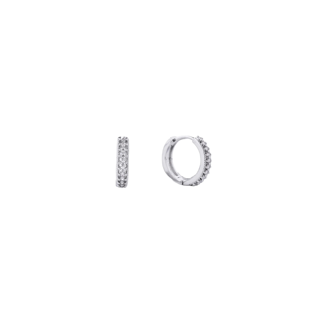 Pair of silver hoop earrings on a white background