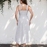 Plaid Print Smocked Midi Dress
