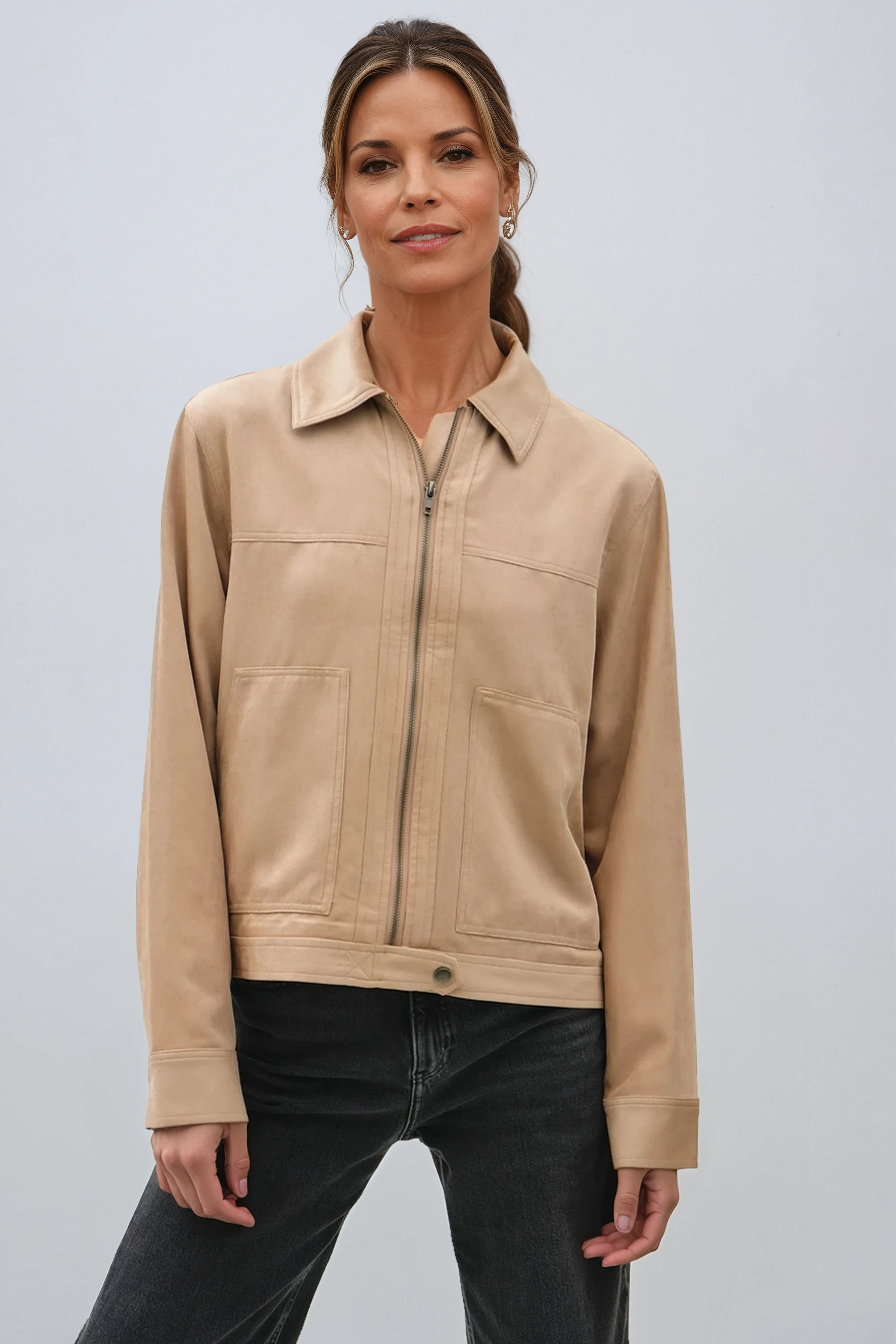 Suede Collared Zip Up Jacket