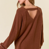 Brushed Rib V-Neck Raglan Top Coffee