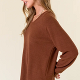 Brushed Rib V-Neck Raglan Top Coffee