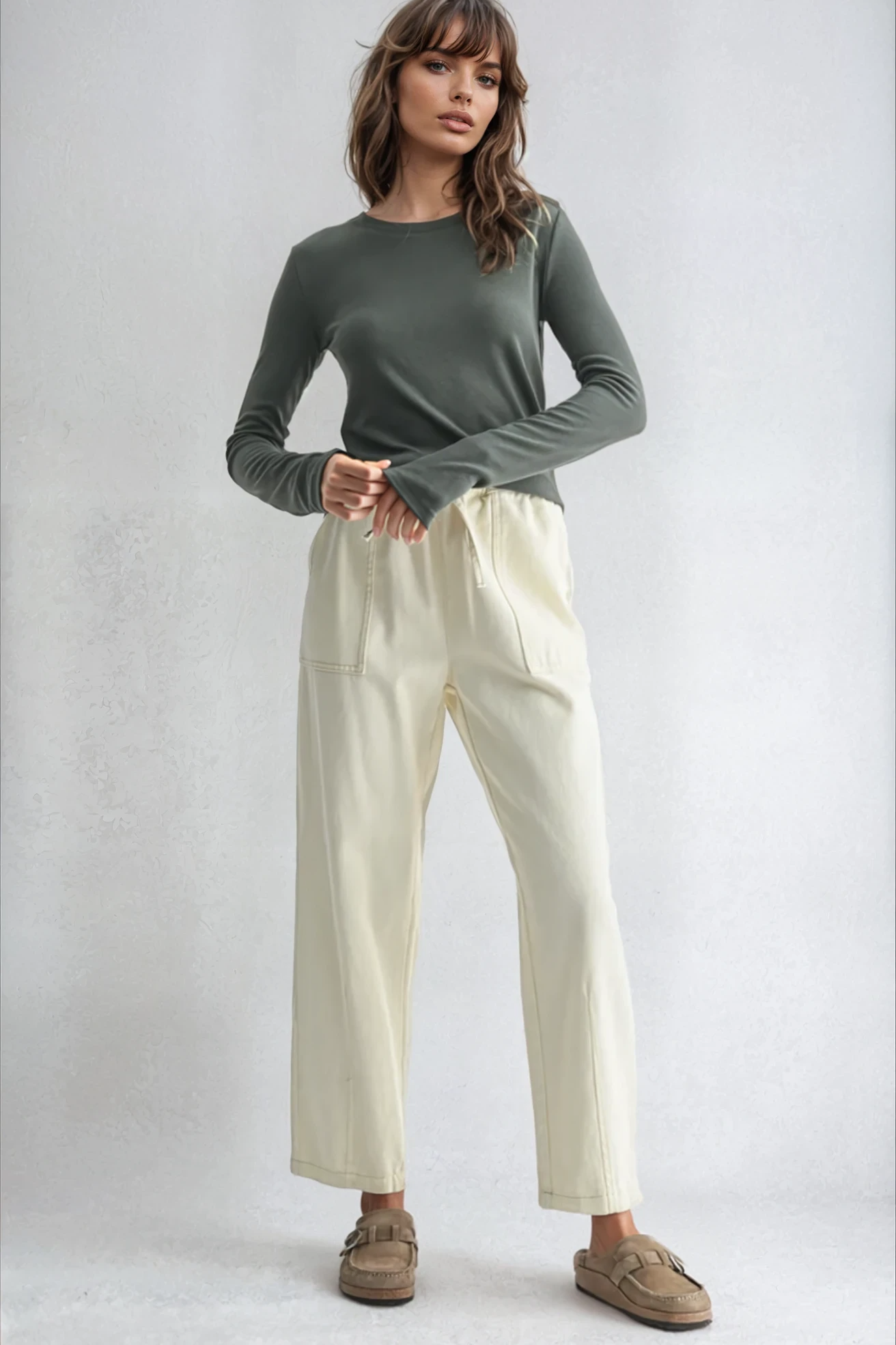 Round Neck Fitted Top Green