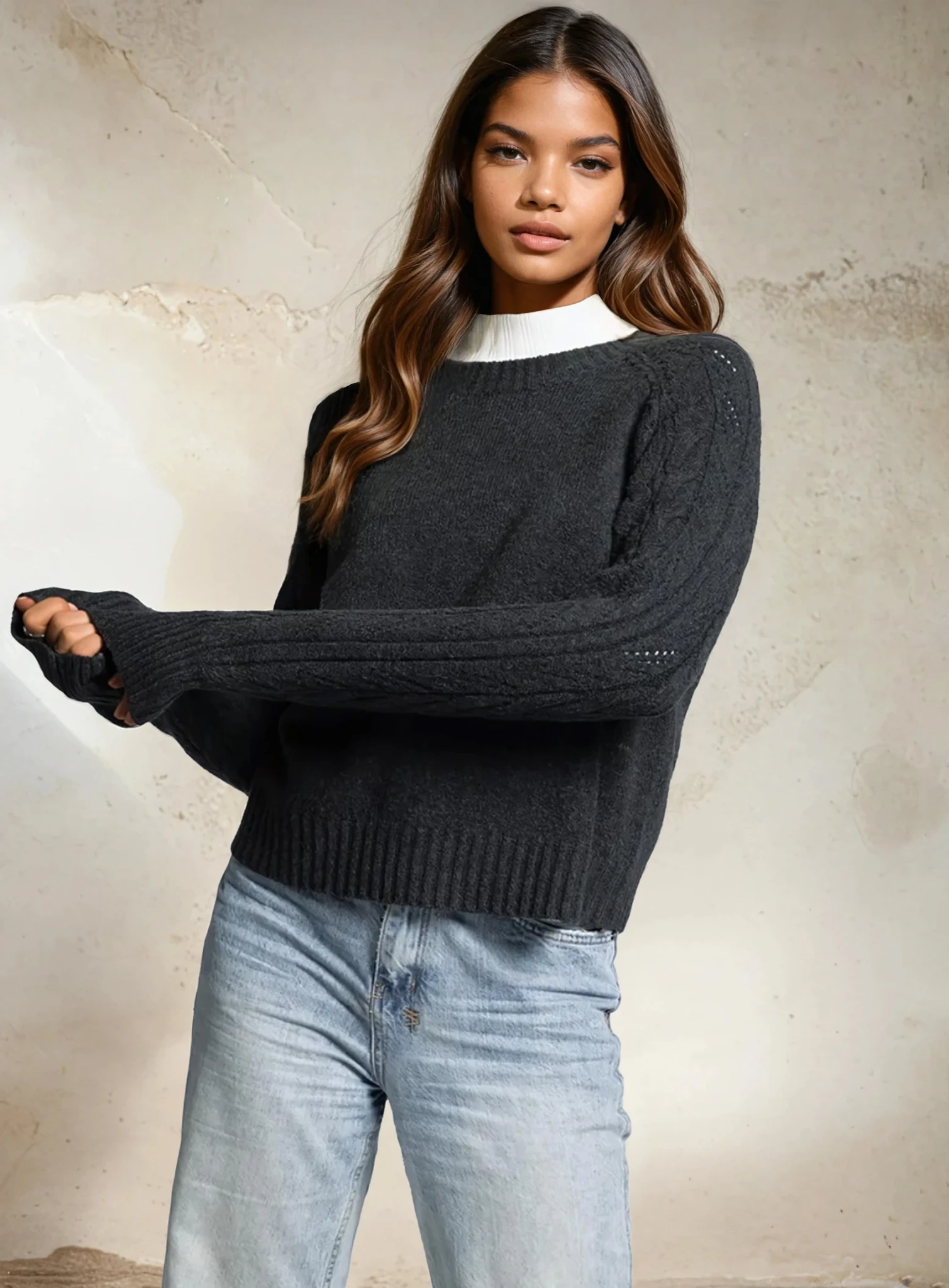 Knit Raglan Sweater Charcoal