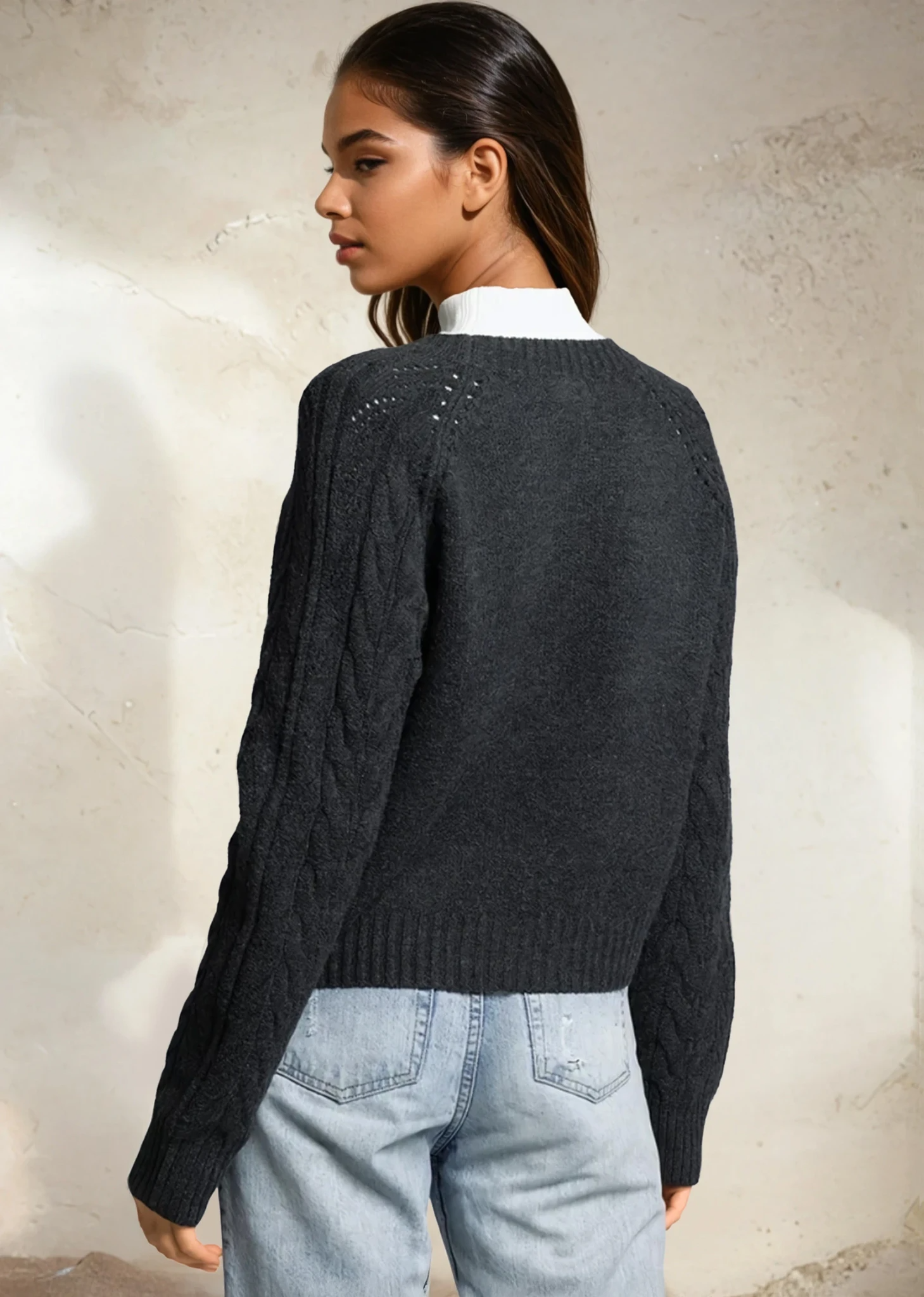 Knit Raglan Sweater Charcoal