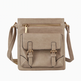 Front Buckle Detail Vintage Crossbody Bag Light Stone