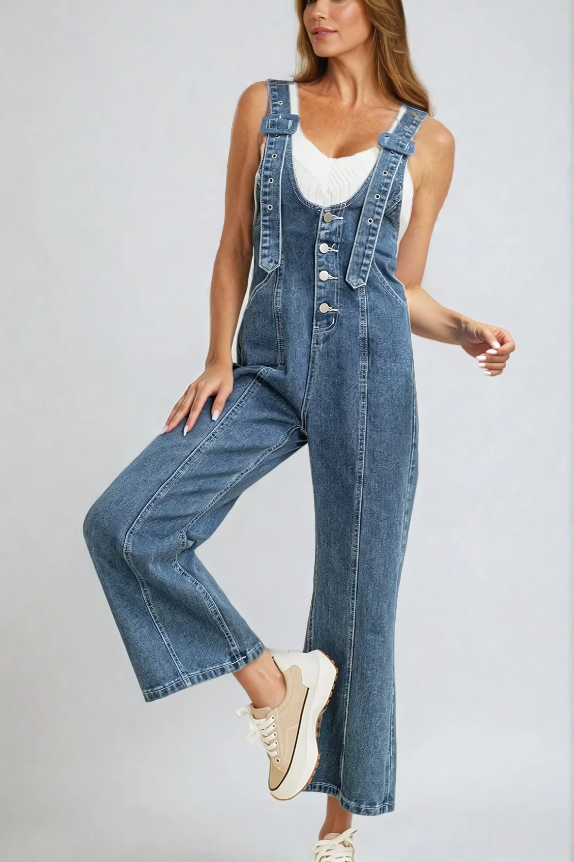 Straight Leg Denim Overalls