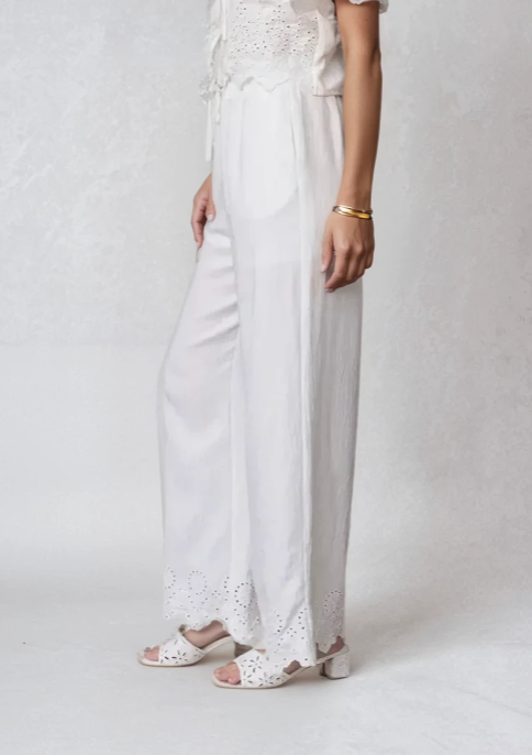 Eyelet Detail Linen Pants