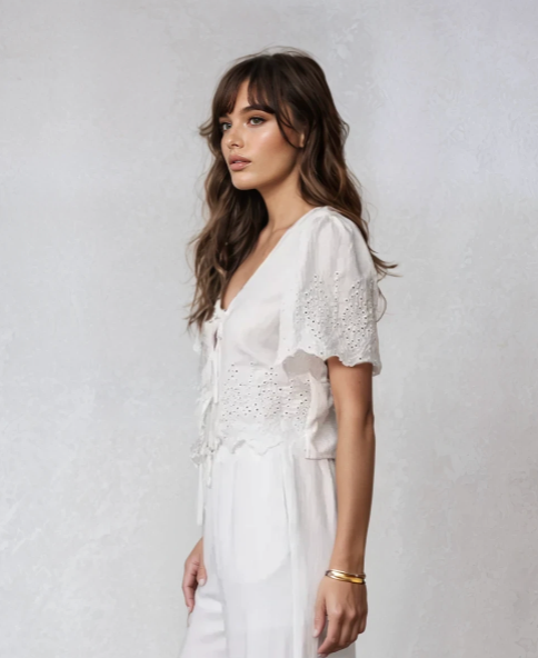 Eyelet Detail Linen Shirt