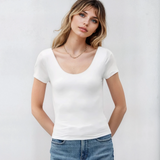 Basic Scoop Neck Top Off White