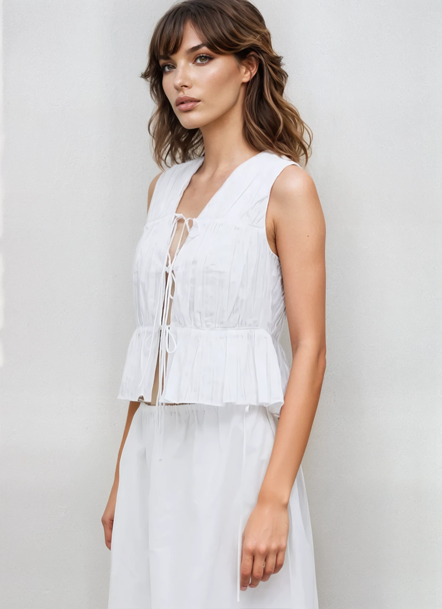 Front Tie Pleaded Blouse