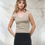 V Neck Knit Tank Taupe