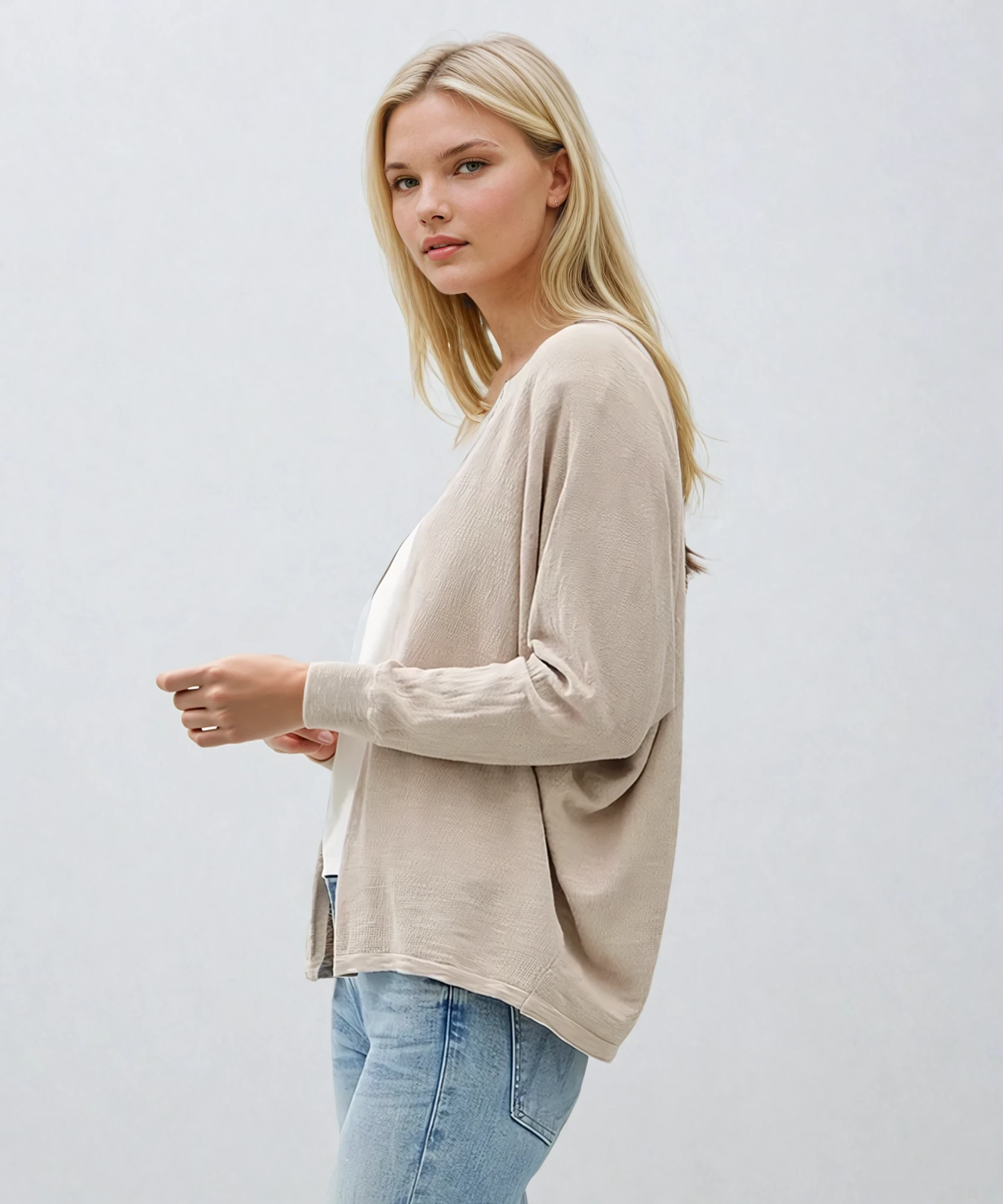 Open Front Cotton Cardigan Taupe