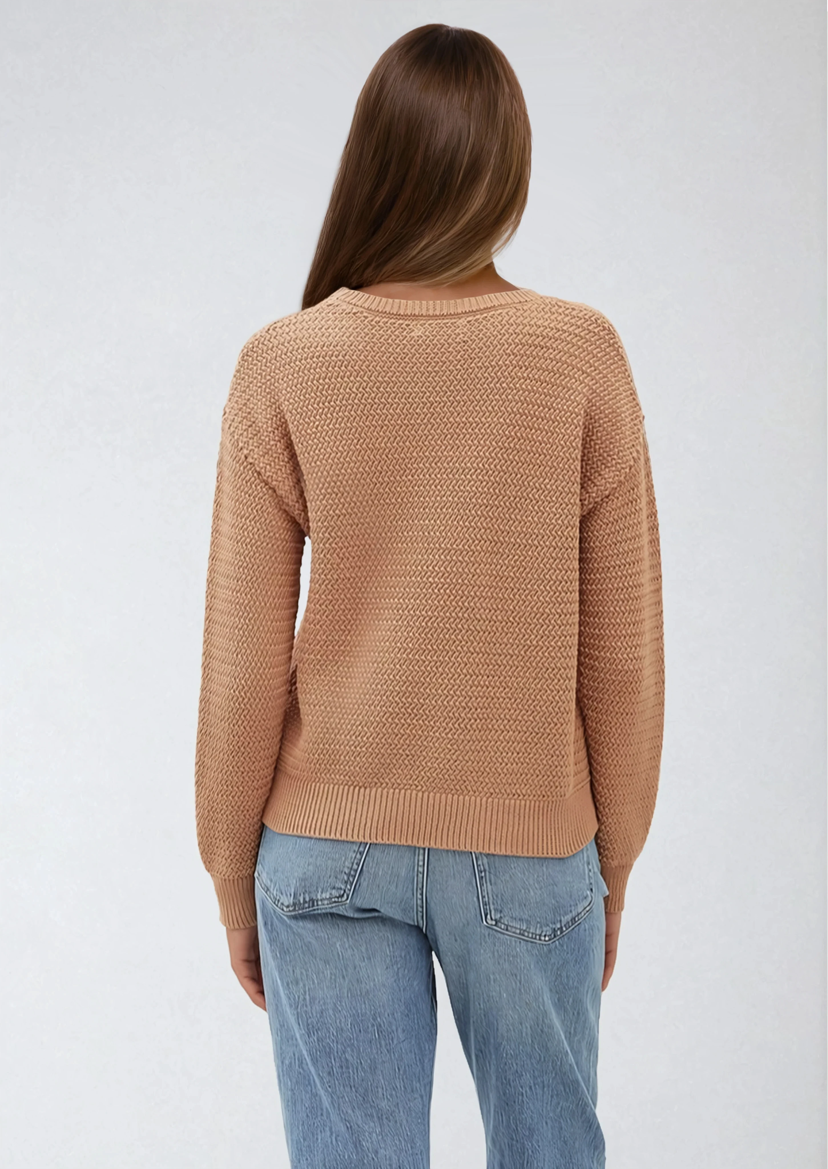 Round Neck Chunky Waffle Sweater