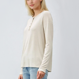 Hacci Long Sleeve Henley Top Oatmeal