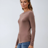 Boat Neck Long Sleeve Brown
