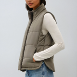 Suede-Like Puffer Vest Olive